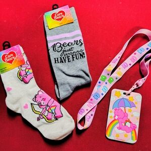 Care Bears Socks and Lanyard Set - Pink, Gray, White